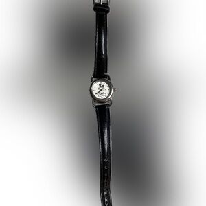 Disney Vintage Mickey Mouse Watch #MC0229 Black Leather Silver